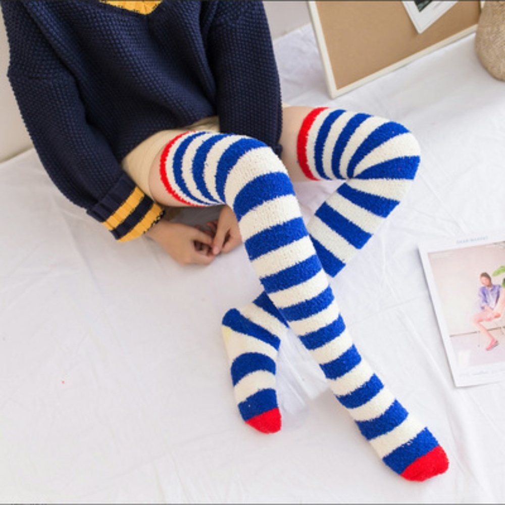 New! Blue Thigh High Cozy Sleep Warm Winter Socks - Picture 1 of 1